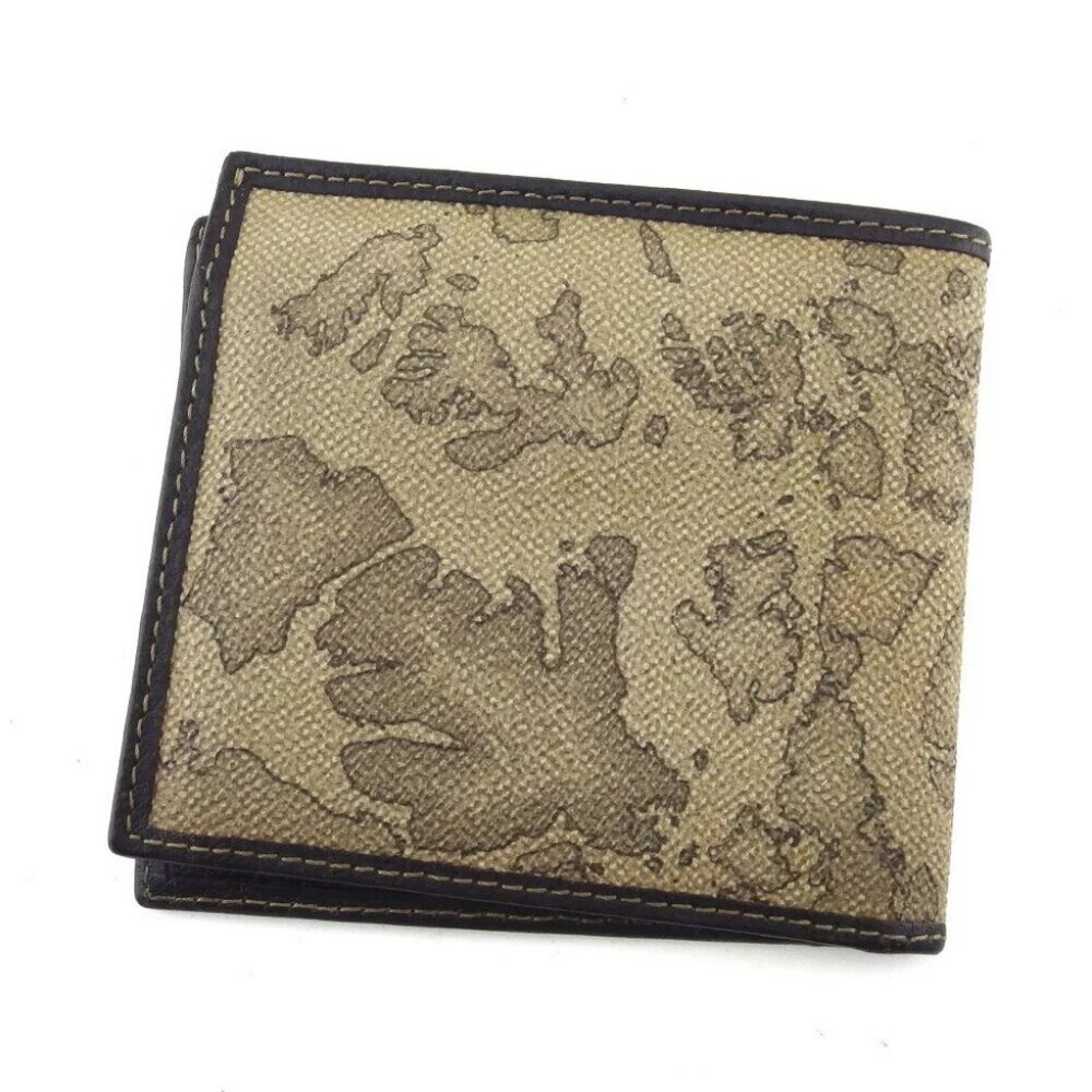PRIMA CLASSE Two-fold wallet Map Beige PVC ?~ Leather Authentic USED